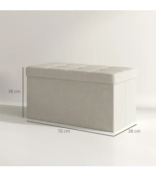 Puff Almacenaje, Banco Almacenaje Plegable 84 L 76x38x38 cm Tapizado en Lino Sintético Baúl de Almacenamiento Crema