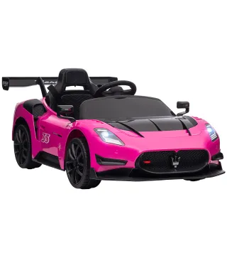 Coche Eléctrico para Niños de +3 Años Maserati GT2 con Mando a Distancia Faros LED Bocina Música Ruedas Auxiliares Rosa