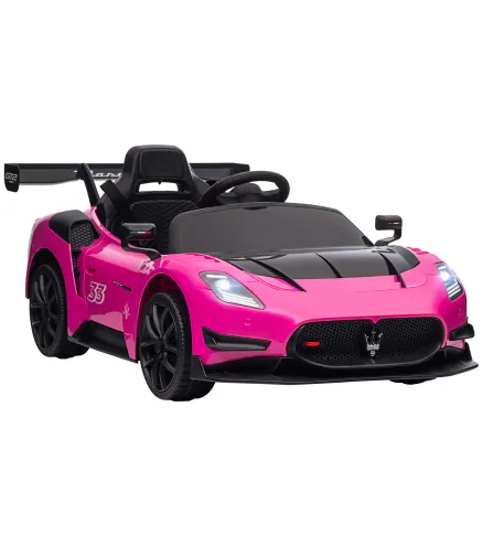 Coche Eléctrico para Niños de +3 Años Maserati GT2 con Mando a Distancia Faros LED Bocina Música Ruedas Auxiliares Rosa