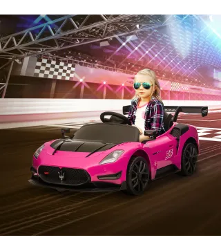 Coche Eléctrico para Niños de +3 Años Maserati GT2 con Mando a Distancia Faros LED Bocina Música Ruedas Auxiliares Rosa