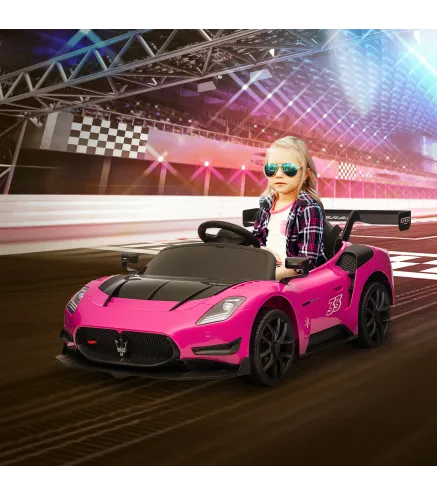 Coche Eléctrico para Niños de +3 Años Maserati GT2 con Mando a Distancia Faros LED Bocina Música Ruedas Auxiliares Rosa