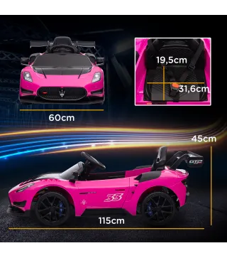 Coche Eléctrico para Niños de +3 Años Maserati GT2 con Mando a Distancia Faros LED Bocina Música Ruedas Auxiliares Rosa