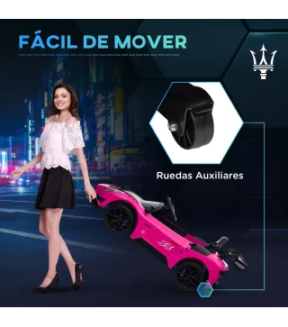 Coche Eléctrico para Niños de +3 Años Maserati GT2 con Mando a Distancia Faros LED Bocina Música Ruedas Auxiliares Rosa