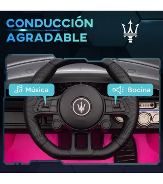 Coche Eléctrico para Niños de +3 Años Maserati GT2 con Mando a Distancia Faros LED Bocina Música Ruedas Auxiliares Rosa