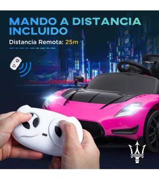 Coche Eléctrico para Niños de +3 Años Maserati GT2 con Mando a Distancia Faros LED Bocina Música Ruedas Auxiliares Rosa