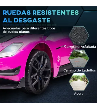 Coche Eléctrico para Niños de +3 Años Maserati GT2 con Mando a Distancia Faros LED Bocina Música Ruedas Auxiliares Rosa
