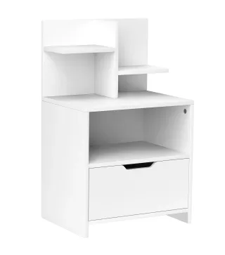 Mesita de Noche Mesilla de Noche Moderna con Cajón y Estantes de Almacenamiento para Salón Dormitorio 45x35x73cm Blanco