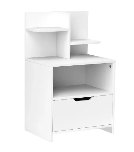 Mesita de Noche Mesilla de Noche Moderna con Cajón y Estantes de Almacenamiento para Salón Dormitorio 45x35x73cm Blanco