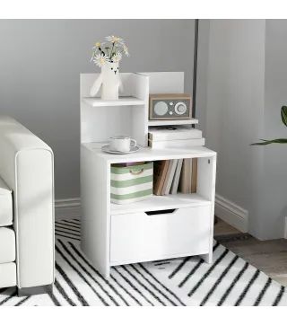 Mesita de Noche Mesilla de Noche Moderna con Cajón y Estantes de Almacenamiento para Salón Dormitorio 45x35x73cm Blanco