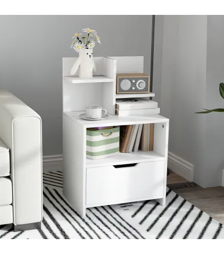 Mesita de Noche Mesilla de Noche Moderna con Cajón y Estantes de Almacenamiento para Salón Dormitorio 45x35x73cm Blanco