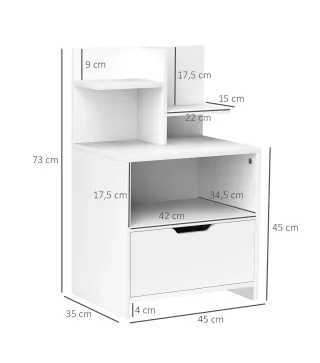 Mesita de Noche Mesilla de Noche Moderna con Cajón y Estantes de Almacenamiento para Salón Dormitorio 45x35x73cm Blanco