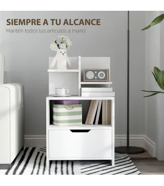 Mesita de Noche Mesilla de Noche Moderna con Cajón y Estantes de Almacenamiento para Salón Dormitorio 45x35x73cm Blanco