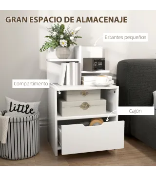 Mesita de Noche Mesilla de Noche Moderna con Cajón y Estantes de Almacenamiento para Salón Dormitorio 45x35x73cm Blanco