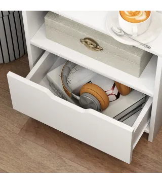 Mesita de Noche Mesilla de Noche Moderna con Cajón y Estantes de Almacenamiento para Salón Dormitorio 45x35x73cm Blanco