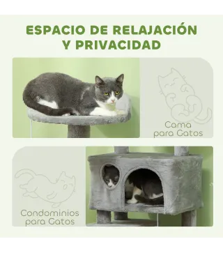 Rascador para Gatos Altura 138 cm Árbol para Gatos con Múltiples Niveles Cuevas Bolas Colgantes y Hamacas Gris Claro