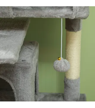 Rascador para Gatos Altura 138 cm Árbol para Gatos con Múltiples Niveles Cuevas Bolas Colgantes y Hamacas Gris Claro