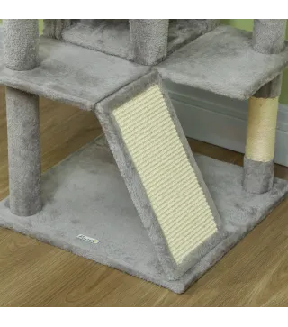 Rascador para Gatos Altura 138 cm Árbol para Gatos con Múltiples Niveles Cuevas Bolas Colgantes y Hamacas Gris Claro