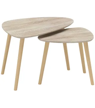 Juego de 2 Mesas de Centro Mesa Nido Moderna Mesitas Auxiliares Patas de Madera de Pino para Salón Dormitorio Natural