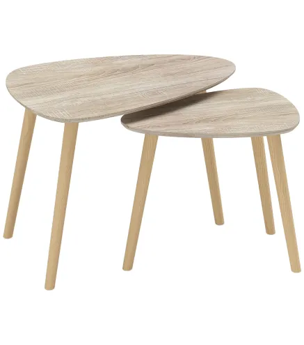 Juego de 2 Mesas de Centro Mesa Nido Moderna Mesitas Auxiliares Patas de Madera de Pino para Salón Dormitorio Natural