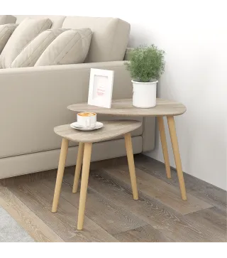 Juego de 2 Mesas de Centro Mesa Nido Moderna Mesitas Auxiliares Patas de Madera de Pino para Salón Dormitorio Natural