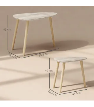 Juego de 2 Mesas de Centro Mesa Nido Moderna Mesitas Auxiliares Patas de Madera de Pino para Salón Dormitorio Natural