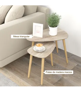 Juego de 2 Mesas de Centro Mesa Nido Moderna Mesitas Auxiliares Patas de Madera de Pino para Salón Dormitorio Natural