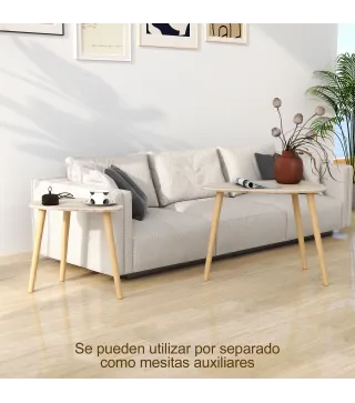 Juego de 2 Mesas de Centro Mesa Nido Moderna Mesitas Auxiliares Patas de Madera de Pino para Salón Dormitorio Natural