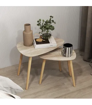 Juego de 2 Mesas de Centro Mesa Nido Moderna Mesitas Auxiliares Patas de Madera de Pino para Salón Dormitorio Natural