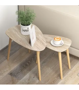 Juego de 2 Mesas de Centro Mesa Nido Moderna Mesitas Auxiliares Patas de Madera de Pino para Salón Dormitorio Natural