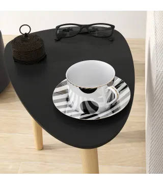 Juego de 2 Mesas de Centro Mesa Nido Moderna Mesitas Auxiliares Patas de Madera de Pino para Salón Negro y Natural