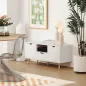 Mueble de TV con Cajón 2 Puertas y Estante Abierto Patas de Madera para Televisores 50 Pulgadas 110x40x50 cm Blanco