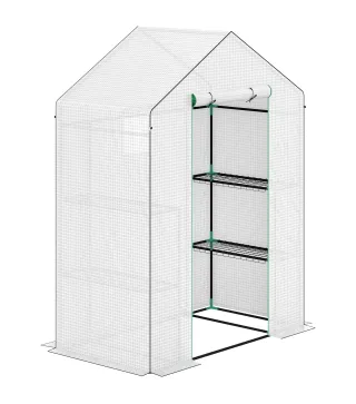 Invernadero de 3 Niveles con 1 Puerta 2 Ventanas y Estantes en Forma de U para Cultivo de Plantas 140x73x190 cm Blanco