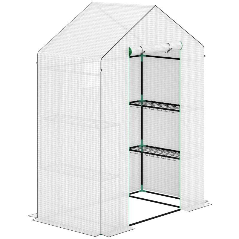 Invernadero de 3 Niveles con 1 Puerta 2 Ventanas y Estantes en Forma de U para Cultivo de Plantas 140x73x190 cm Blanco