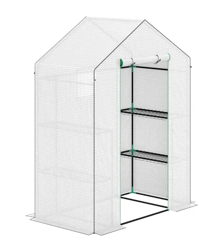 Invernadero de 3 Niveles con 1 Puerta 2 Ventanas y Estantes en Forma de U para Cultivo de Plantas 140x73x190 cm Blanco