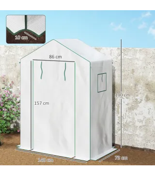 Invernadero de 3 Niveles con 1 Puerta 2 Ventanas y Estantes en Forma de U para Cultivo de Plantas 140x73x190 cm Blanco