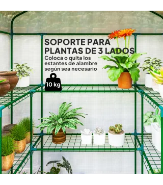 Invernadero de 3 Niveles con 1 Puerta 2 Ventanas y Estantes en Forma de U para Cultivo de Plantas 140x73x190 cm Blanco