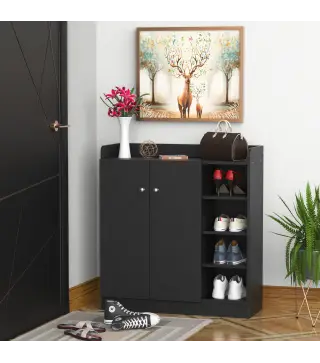 Mueble Zapatero de 2 Puertas Zapatero Estrecho con Estantes Ajustables para 12 Pares de Zapatos 83x30x90 cm Negro