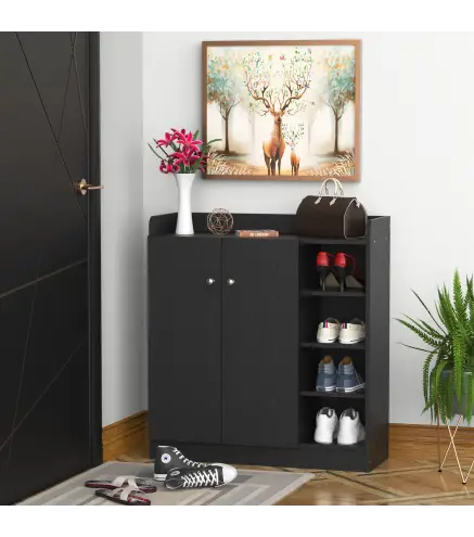 Mueble Zapatero de 2 Puertas Zapatero Estrecho con Estantes Ajustables para 12 Pares de Zapatos 83x30x90 cm Negro