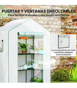 Invernadero de 3 Niveles con 1 Puerta 2 Ventanas y Estantes en Forma de U para Cultivo de Plantas 140x73x190 cm Blanco