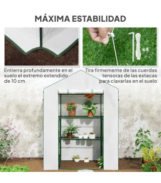 Invernadero de 3 Niveles con 1 Puerta 2 Ventanas y Estantes en Forma de U para Cultivo de Plantas 140x73x190 cm Blanco