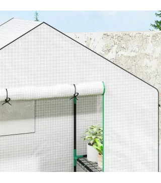 Invernadero de 3 Niveles con 1 Puerta 2 Ventanas y Estantes en Forma de U para Cultivo de Plantas 140x73x190 cm Blanco