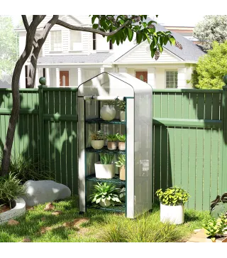 Invernadero de Exterior con 4 Estantes Ruedas Puerta Enrollable Cubierta de PE y Marco de Acero 69x50x165 cm Blanco