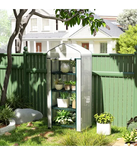 Invernadero de Exterior con 4 Estantes Ruedas Puerta Enrollable Cubierta de PE y Marco de Acero 69x50x165 cm Blanco