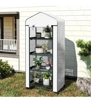 Invernadero de Exterior con 4 Estantes Ruedas Puerta Enrollable Cubierta de PE y Marco de Acero 69x50x165 cm Blanco