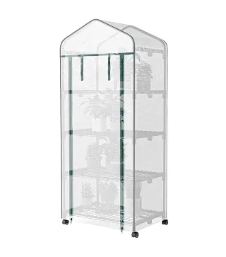 Invernadero de Exterior con 4 Estantes Ruedas Puerta Enrollable Cubierta de PE y Marco de Acero 69x50x165 cm Blanco