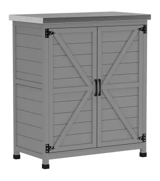 Armario de Jardín, Armario Exterior con Encimera, Armario de Herramientas, Madera Maciza, Acero, 79An x 43Pr x 92Al cm, Gris