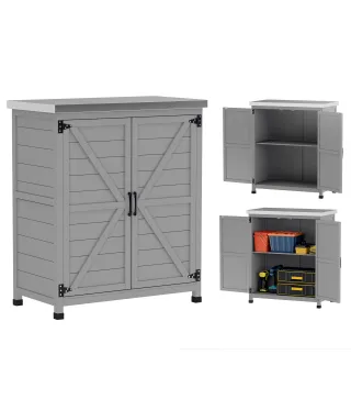 Armario de Jardín, Armario Exterior con Encimera, Armario de Herramientas, Madera Maciza, Acero, 79An x 43Pr x 92Al cm, Gris