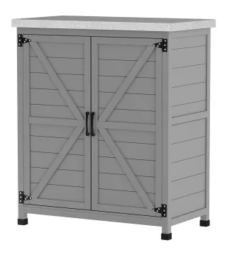 Armario de Jardín, Armario Exterior con Encimera, Armario de Herramientas, Madera Maciza, Acero, 79An x 43Pr x 92Al cm, Gris