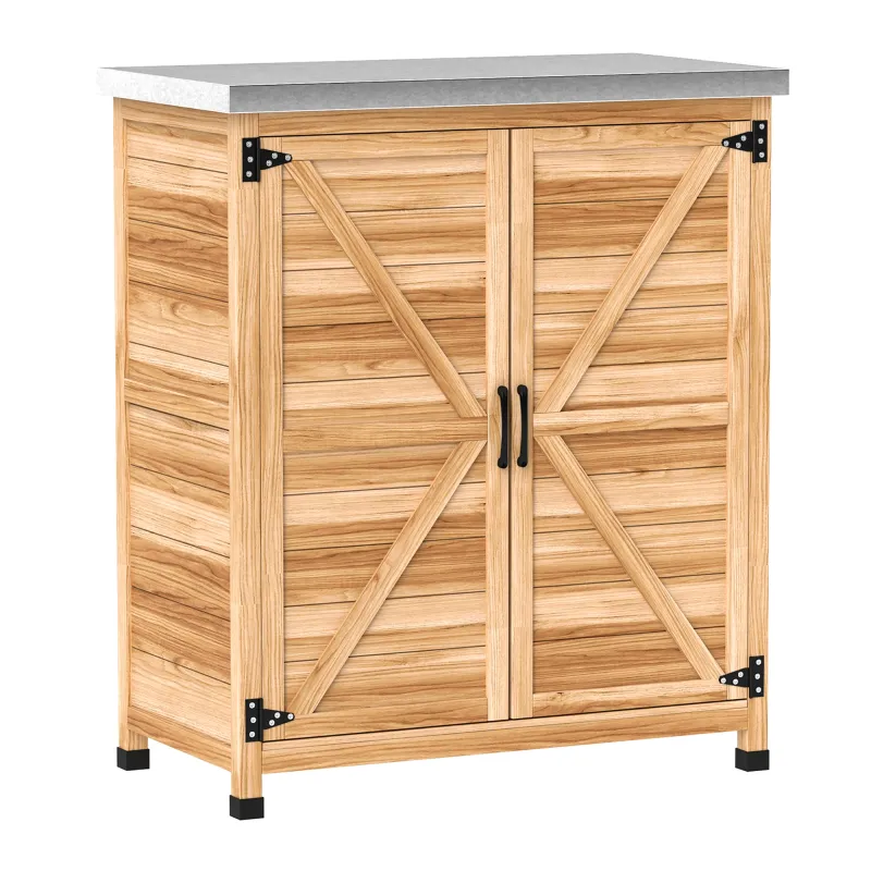 Armario de Exterior con Estante Interno y Banco de Trabajo, en Madera y Acero Galvanizado, 79x43x92 cm, color Madera Armario de Exterior con Estante Interno y Banco de Trabajo, en Madera y Acero Galvanizado, 79x43x92 cm, color Madera