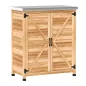 Armario de Exterior con Estante Interno y Banco de Trabajo, en Madera y Acero Galvanizado, 79x43x92 cm, color Madera